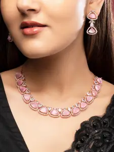 Rubans Women Rose Gold-Plated Crystal Studded Necklace & Earrings Set