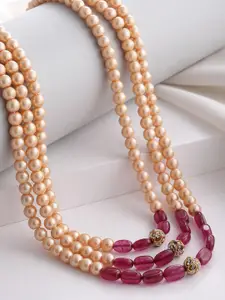 DUGRISTYLE Gold-Plated & Pink Sterling Silver Pearls Layered Necklace