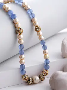 DUGRISTYLE Gold-Toned & Blue Sterling Silver Gold-Plated Handcrafted Necklace
