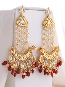 DUGRISTYLE Gold-Plated & Red Crescent Shaped Chandbalis Earrings