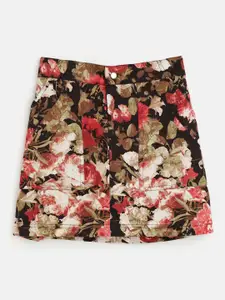 Noh.Voh - SASSAFRAS Kids Brown & Red Floral Printed Cotton Mini Skirt