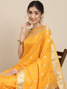Mitera Yellow Woven Design Zari Silk Blend Paithani Saree