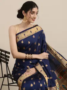 Mitera Navy Blue Woven Design Zari Silk Blend Paithani Saree