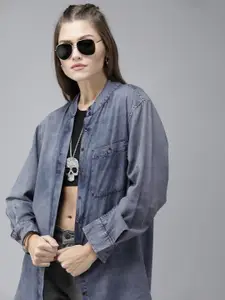The Roadster Lifestyle Co Women Blue Classic Denim Casual Shirt