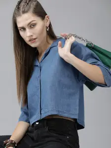 The Roadster Lifestyle Co Women Blue Classic Denim Casual Shirt