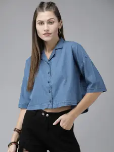 The Roadster Lifestyle Co Women Blue Classic Denim Casual Shirt