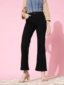 DOLCE CRUDO Women Stylish Black High-Rise Bootcut Stretchable Jeans