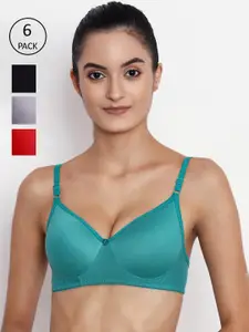 ABELINO Pack of 6 Pure Cotton T-shirt Bras - Lightly Padded