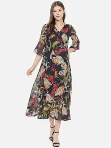 Slenor Multicoloured Floral Georgette Midi Dress