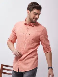Oxemberg Men Peach-Coloured Classic Slim Fit Casual Shirt