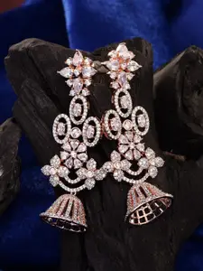 Saraf RS Jewellery Rose Gold-Plated White AD Studded Contemporary Drop Earrings