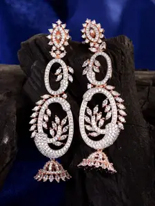 Saraf RS Jewellery White & Rose Gold-Plated AD-Studded Handcrafted Contemporary Jhumkas