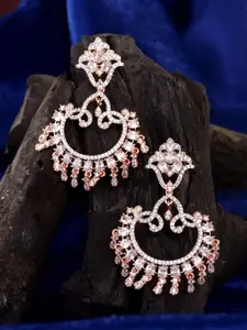 Saraf RS Jewellery Rose Gold-Plated & White AD Studded Contemporary Chandbalis Earrings
