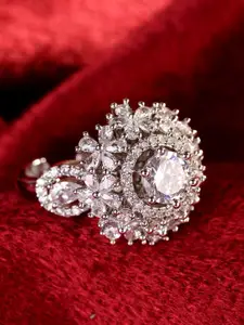 Saraf RS Jewellery Silver-Plated White AD-Studded Adjustable Finger Ring
