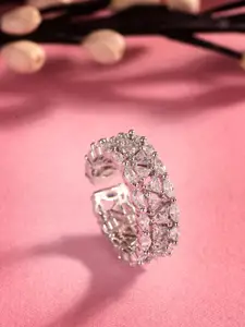 Saraf RS Jewellery Silver-Plated White CZ-Studded Band Finger Ring