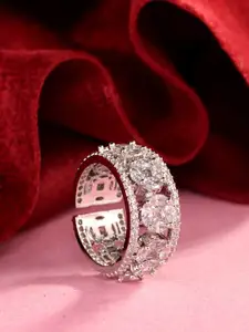 Saraf RS Jewellery Silver-Toned & White Rhodium-Plated AD Studded Finger Ring