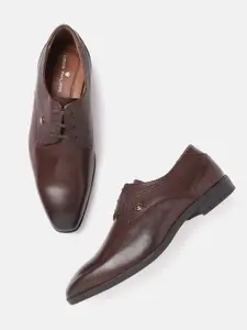 Louis Philippe Men Coffee Brown Solid Leather Formal Derbys with Textured Detail