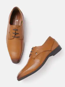 Louis Philippe Men Tan Brown Solid Leather Formal Derbys with Textured Detail