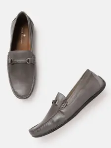 Louis Philippe Men Grey Leather Driving Shoes