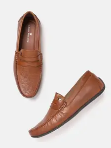 Louis Philippe Men Tan Brown Reptile Textured Leather Driving Shoes