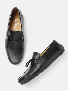 Louis Philippe Men Black Solid Tasseled Leather Driving Shoes