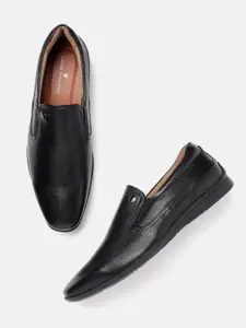 Louis Philippe Men Black Solid Leather Formal Slip-Ons