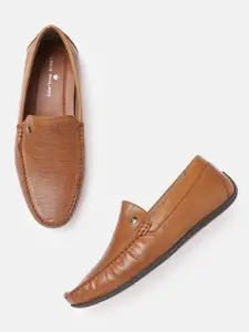Louis Philippe Men Tan Brown Self Checked Leather Driving Shoes