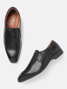 Louis Philippe Men Black Leather Solid Formal Slip-Ons