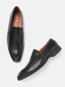 Louis Philippe Men Black Leather Solid Formal Slip-Ons