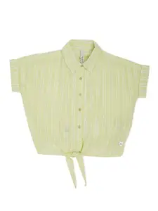 Pepe Jeans Girls Lime Green & White Classic Striped Casual Shirt