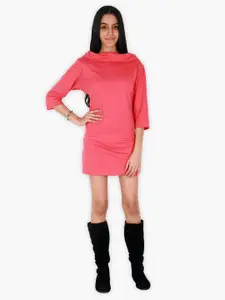 YK Girls Pink Solid Cowl neck T-shirt Mini Dress
