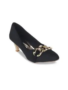 The Desi Dulhan Black & Gold-Toned Embellished Pumps
