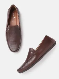 Louis Philippe Men Brown Textured Leather Driving Shoes