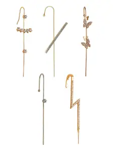 Vembley Set of 5 Gold-Plated White Cubic Zirconia Studded Ear Cuffs