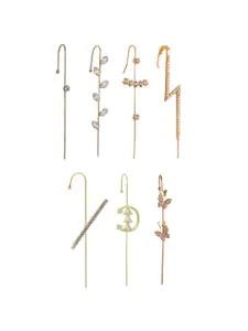 Vembley Set of 7 Gold-Plated White Cubic Zirconia Studded Ear Cuffs