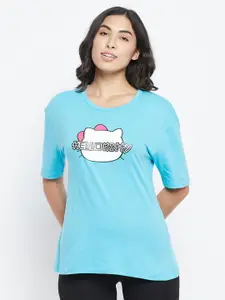 Clovia Women Hello Kitty Text & Graphic Print Pure Cotton T-shirt