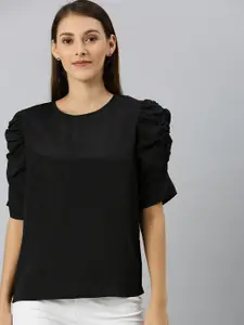 Sera Black Puff Sleeve Crepe Top