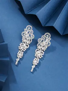 Yellow Chimes Silver-Plated & White Contemporary Drop Earrings