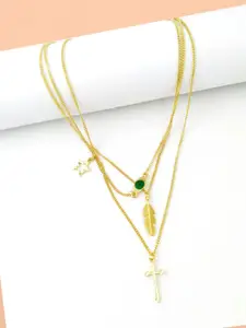 Yellow Chimes Gold-Plated Green Stone-Studded Layered Necklace
