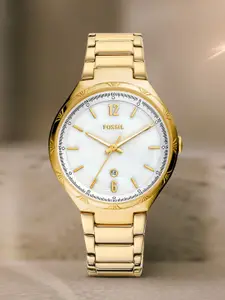 Fossil Women Gold Toned Stainless Steel Bracelet Style Analogue Watch