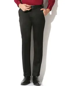 V Dot Men Black Solid Slim Fit Flat-Front Trousers