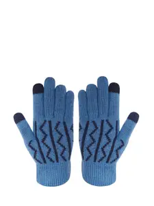 LOOM LEGACY Women Blue & Black Self Design Hand Gloves