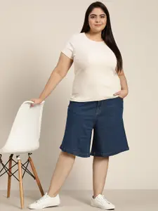 Sztori Women Plus Size Blue Woven Denim Shorts