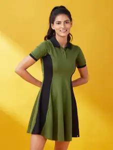 The Souled Store Green Colourblocked Dress
