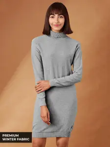 The Souled Store Grey Rib Knit Jumper Dress