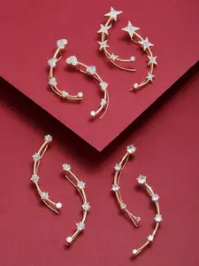 ZENEME Set Of 4 White Contemporary Ear Cuff Earrings
