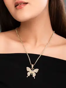 TOKYO TALKIES X rubans FASHION ACCESSORIES Rubans 18K Gold-Plated Cubic Zirconia Studded Butterfly Pendant Chain Necklace