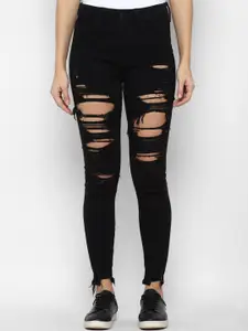 AMERICAN EAGLE OUTFITTERS Women Black Slim Fit High-Rise Highly Distressed Jeans