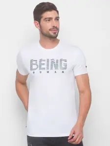 Being Human Men White Typography Printed T-shirt