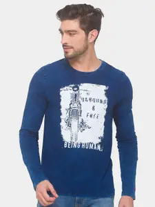 Being Human Men Blue & White Printed T-shirt